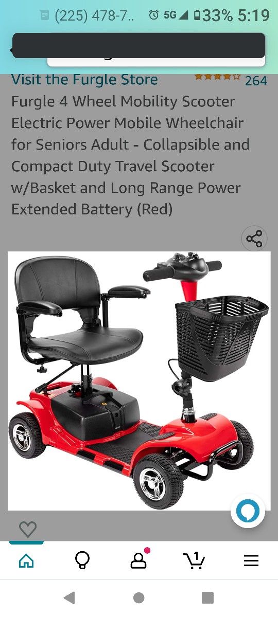 Furgle 4 Wheel Mobility Scooter Electric Power