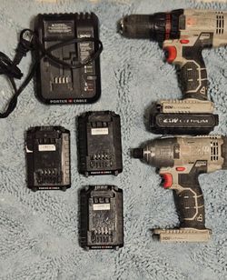 Porter Cable 2 drill kit w 5 batteries & charger