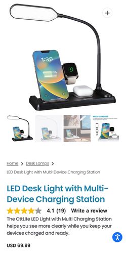 LED Desk Light with Multi Device Charging Station