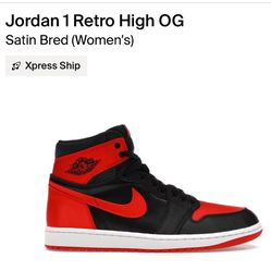 Women’s Jordan 1 Retro Hi OG Satin Bred - New Authentic