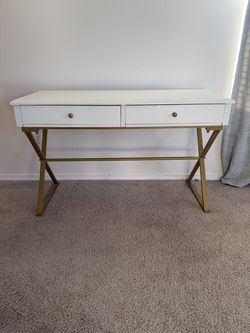 Modern Desk with 2 Drawers - White / Gold