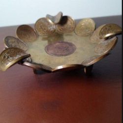 VINTAGE HANDMADE MEXICAN COIN TRENCH ASHTRAY 5" - B4