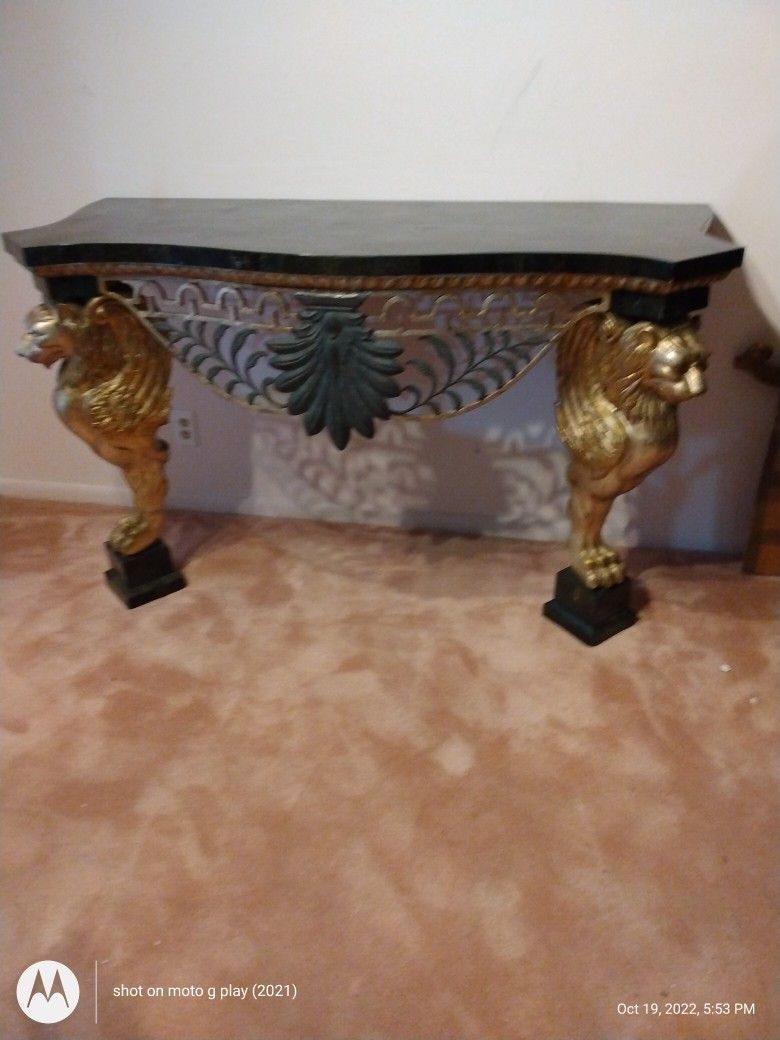 Antique Iron Console Marble Table