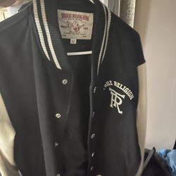 True Religion Varsity Jacket (XL) — Black/Cream — Great Condition 
