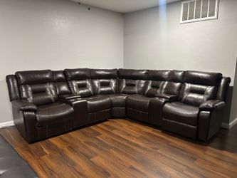 3pc Sectional Motion Power Recliner Sofa Set, Dark Brown Faux Leather