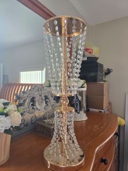 Gold Crystal Bead Chandelier Centerpiece Stand