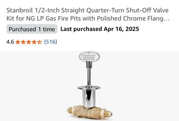 Quarter turn Shut off Valve for Gas Fire Pits