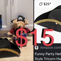 $15 Pirate Bundle, Gund Baby Sensory Plush Motor Skills stuffed animal, Pirate Hat and telescope