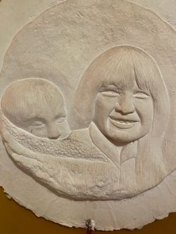 Original Alaskan Native Inuit Eskimo Art: Plaster 3-D RELIEF, Wood frame, hand made