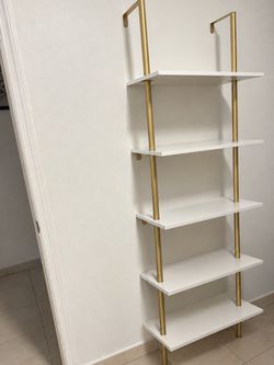 5-Tier Ladder Shelf White and Gold/ Bookshelf