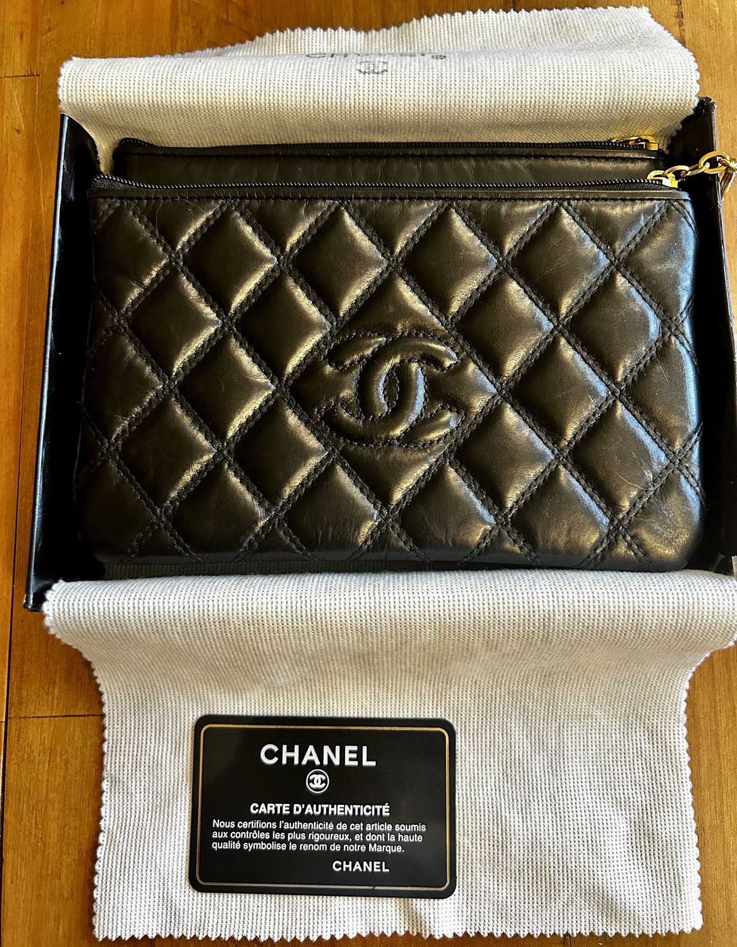 Vintage Chanel Clutch, Very Good Condition Black Quilted Lambskin Series 4 Certified Authentic, Rare Find