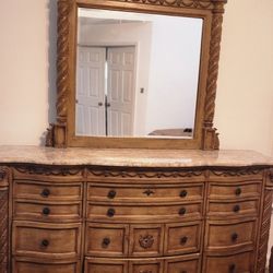 Marble Topped Dresser With 2 Night Stands