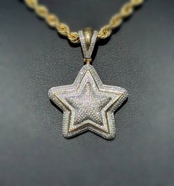 10k solid yellow gold big star iced out natural diamond 4.00CTW Pendant charm