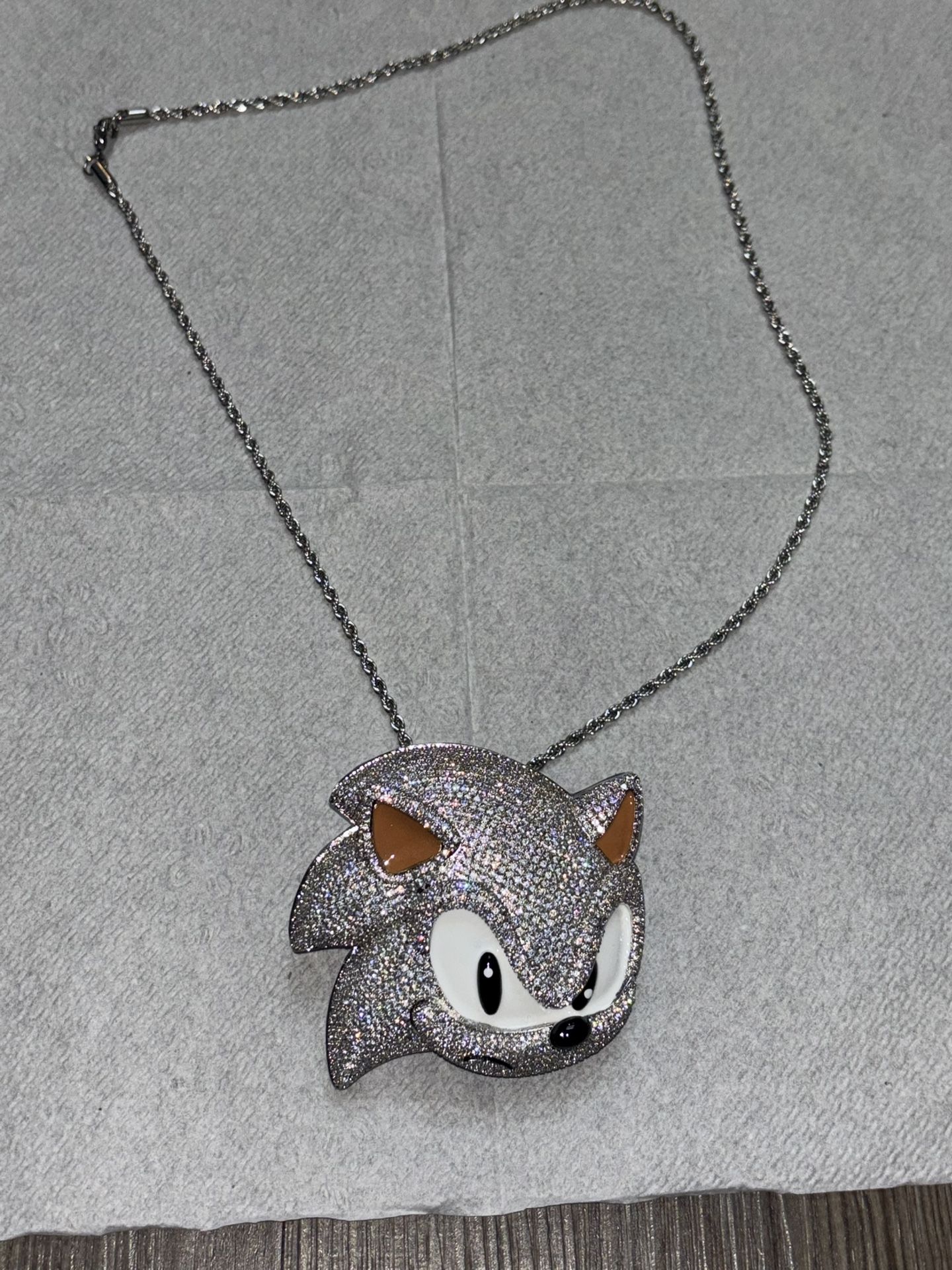 Moissanite Sonic the hedgehog  iced out Stainless Steel pendant with stainless steel necklace