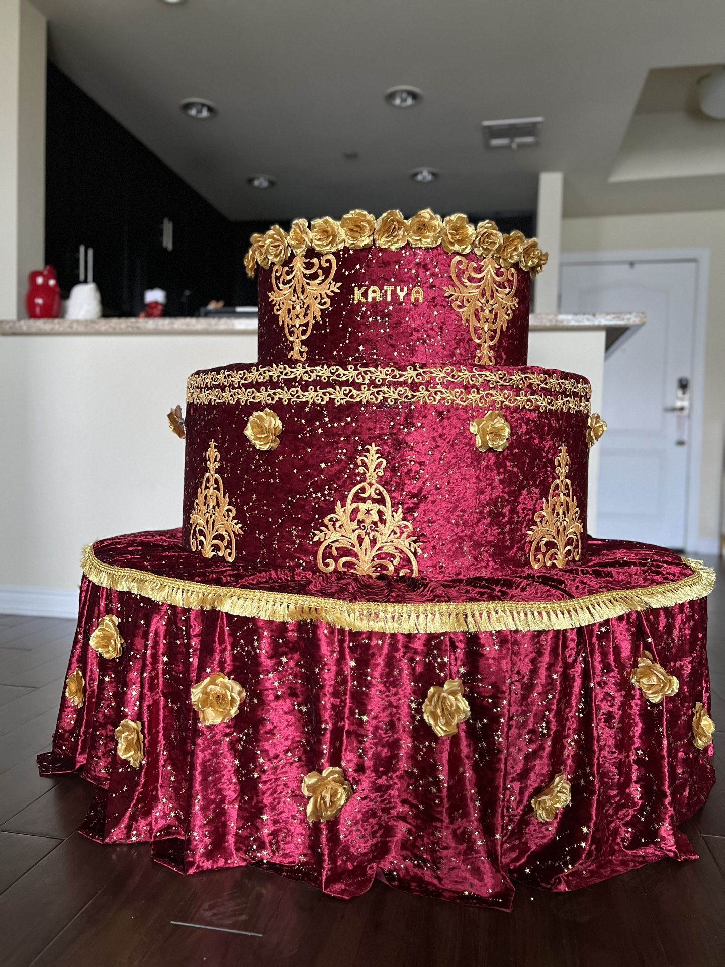 🎉 Pop-Out Burgundy Velvet Cake – Handcrafted Statement Piece! 🎉