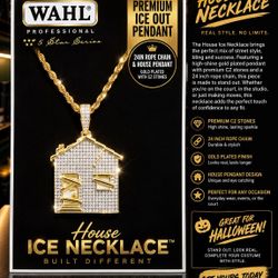 Take Over the Party This Halloween 🎃💎 | Iced-Out House Pendant Necklace – 24” Gold Rope Chain, Hip-Hop Bling & Costume Essential!