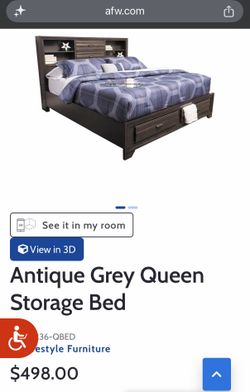 Antique Grey Queen Storage Bed