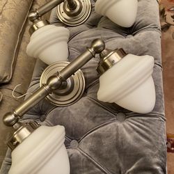 2 Satin Nickel And Frosted Glass Light Fixtures 