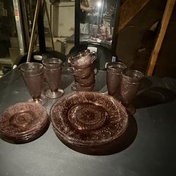 Vintage Amethyst Depression Glass Dish Set (Plates, Cups, Goblets