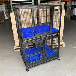 New in box $370 Stacking Dog Cage (Set of 2) Heavy Duty 41x31x65” Crate Kennel w/ Plastic Tray, Wheels