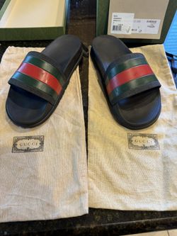 Men's Gucci Web Signature Stripe Slide Sandals Size 9 With Original Box