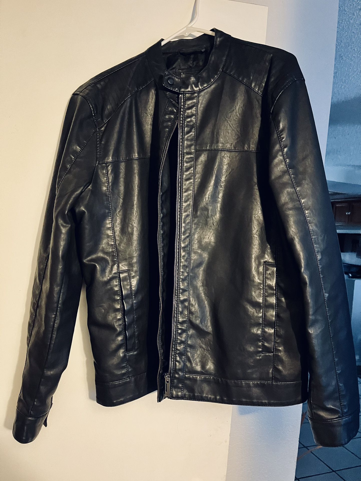 Black Biker Leather Jacket (XL)