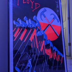 Vintage Pink Floyd Black Light The Wall Poster Marching Hammer
