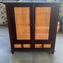 Vintage Bamboo & Wood Bar Cabinet / Media Chest