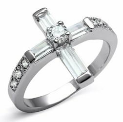 (Shipped Only) Clear CZ Set in Stainless Steel Non Tarnish Christian Cross Ring