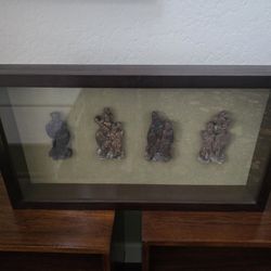 Framed 4 Antique Chinese wood architectural Fragment sculpture dating from the late 19th century 