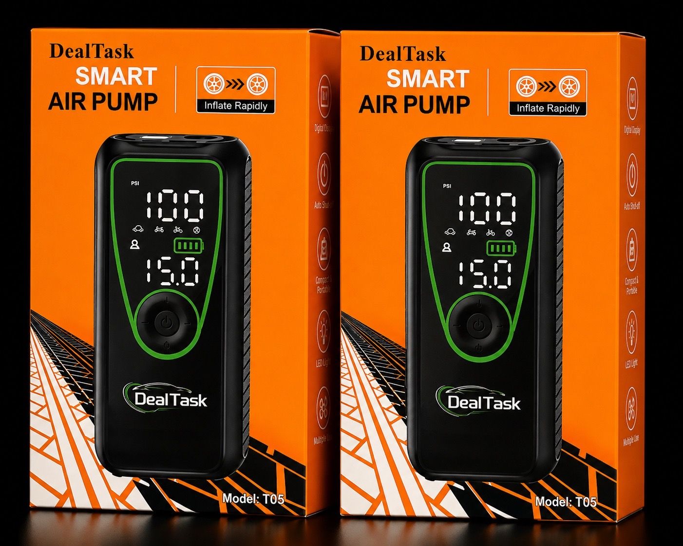 DealTask Smart Air Pump Portable Tire Inflator (2-Pack)