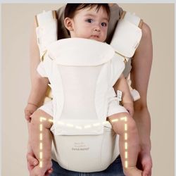 Bebamour Baby Carrier with Hip Seat,All-Position Breathable Mesh Hip Seat & Carrier 0-36Months with Head Hood, 3 PCS Teething Pads, Waist Extender,Sto