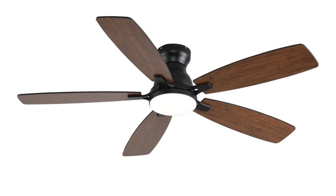 NKPU 52in LED Ceiling Fan Black With Dark Brown Blades  Remote 6speed Reverse Timer Dimmable Open Box New 