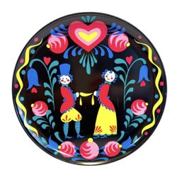 VTG MCM Penn Dutch Marriage Anniversary Folk Art Hand Painted Metal Plate Decor