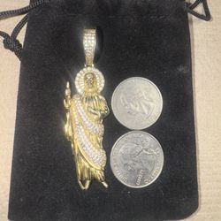 San Judas Gold over Solid 925 Silver Pendant