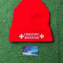 Chrome hearts logo beanie red
