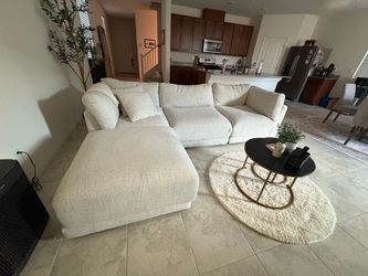 Cream Fabric Sectional Sofa with Chaise