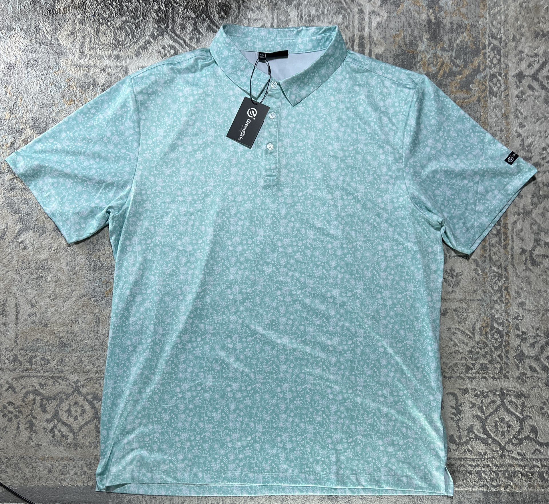 GreenSide Golf Sinbad Flower Print Green Polo Shirt Size Men's XXL