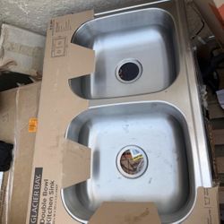 Glacier Bay 33 in. Drop-In 50/50 Double Bowl 22 Gauge Stainless Steel Kitchen Sink