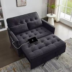 Convertible Sofa Bed,3 in 1 Pull Out Couch,Living Room Sofa with Adjustable Backrest,Side Pocket&USB Charging Port - Black