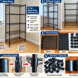 5-Tier Black Metal Wire Shelving Unit – Excellent Condition