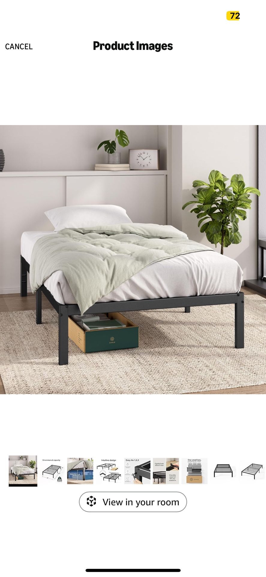 New in box ZINUS 14" Elias Metal Bed Frame, Twin