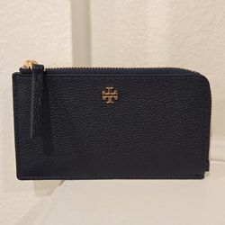 Brand New Navy Tory Burch With Gold Logo Wallet