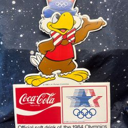 Vintage RARE Coca Cola 1984 Los Angeles Olympics Sam The Eagle Double Sided Sign
