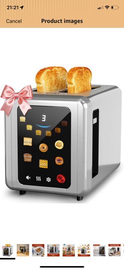 WHALL Full Touch Screen Toaster 2 Slice, 1.5'' Wide Slot Stainless Steel Toaster with Digital Timer, 6 Bread Types & 6 Shade Settings, Crumb Tray, Reh
