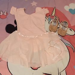 Ballet sleeve dress pink skirt leotard & Dance Shoes