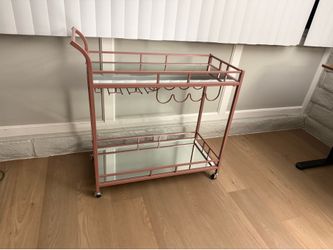Bar Cart, with 2 Mirrored Shelves, Rose Gold