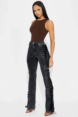 Fashion nova Black Washed Lace-Up Side Flare Jeans