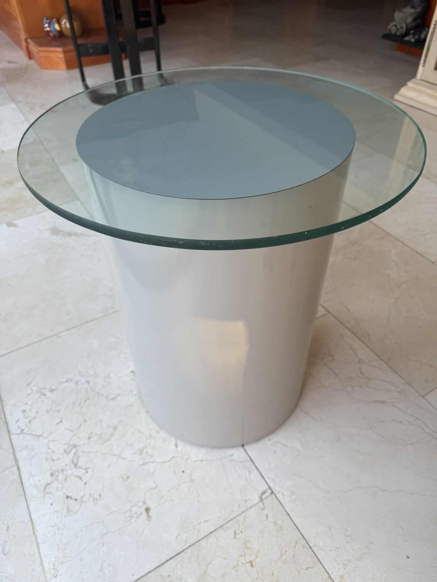 Pedestal~ Circular Grey Base and Glass Top~23" Tall