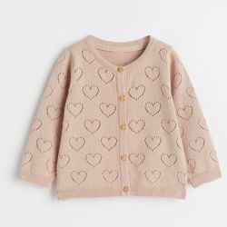 H&M Baby Girl Cotton Pointelle Cardigan 18M Light Dusty Rose